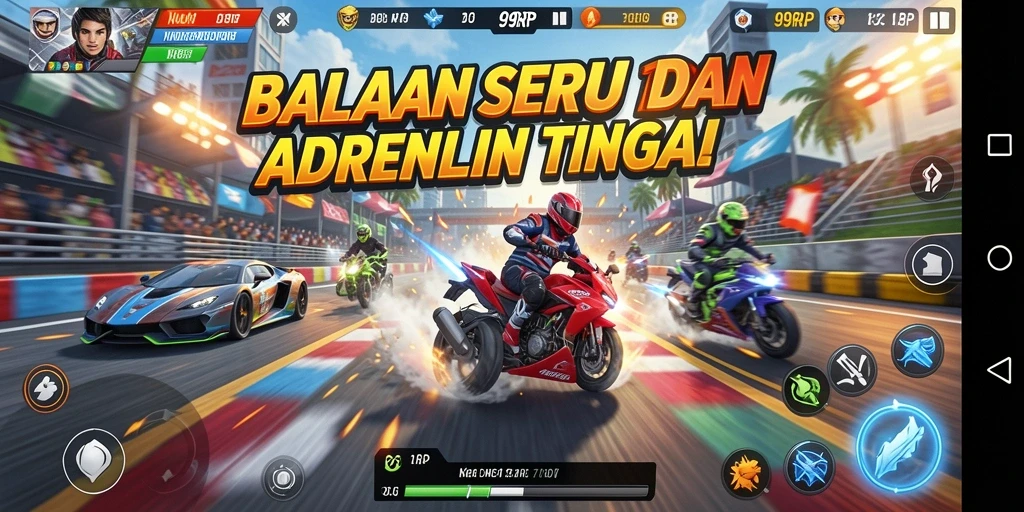 Gameplay Racing seru di 99RP dengan mobil cepat dan lintasan menantang.