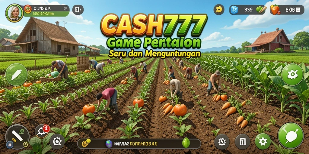 Tampilan gameplay CASH777 dengan pemandangan ladang dan hewan ternak.