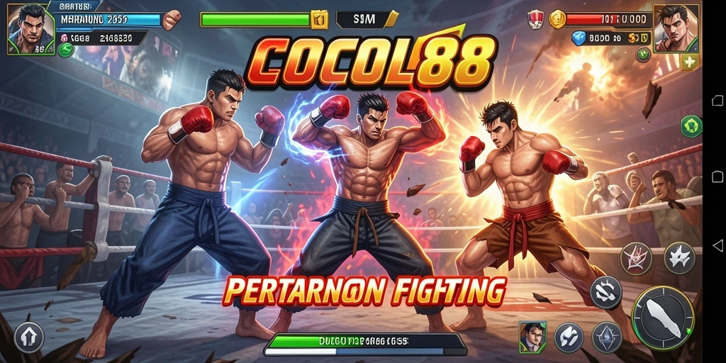 Screenshot COCOL88 menunjukkan pertarungan dinamis dan karakter yang kuat.