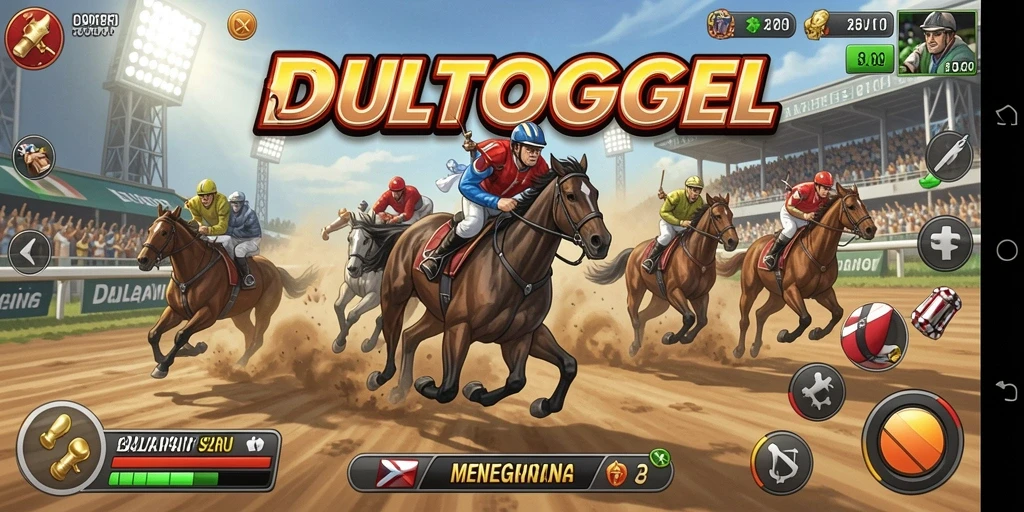 Tampilan gameplay seru DULTOGEL dengan balapan mendebarkan.