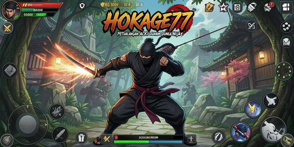 Tangkapan layar HOKAGE77 menunjukkan aksi mendebarkan dalam pertempuran ninja.