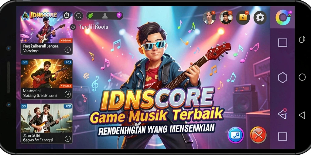 Tampilan gameplay <strong>IDNSCORE</strong> yang menarik dengan berbagai pilihan lagu.