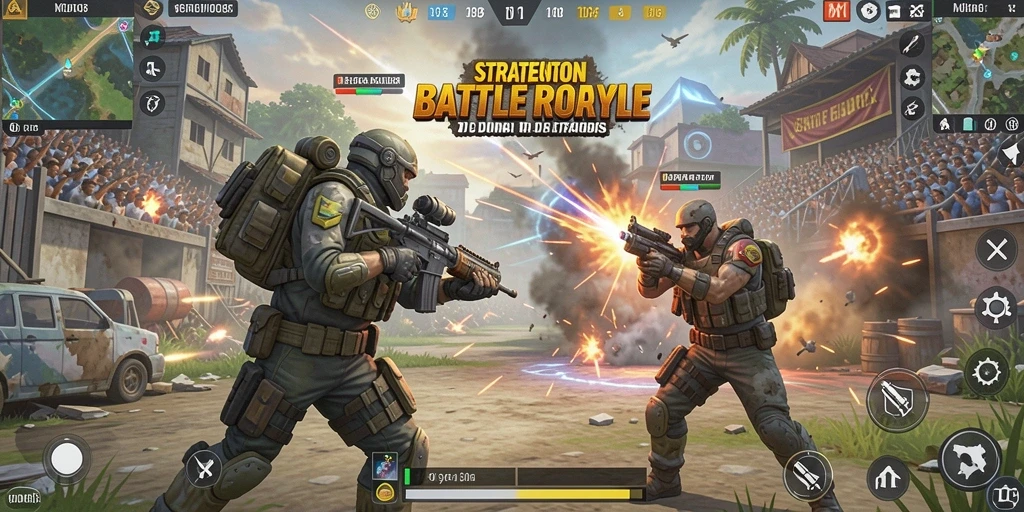 Screenshot MPO08 menampilkan aksi seru dalam battle royale.