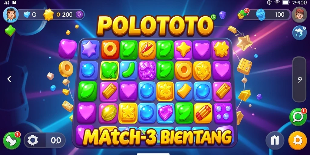Menampilkan pemain mencocokkan buah berwarna-warni dalam gameplay Match-3.