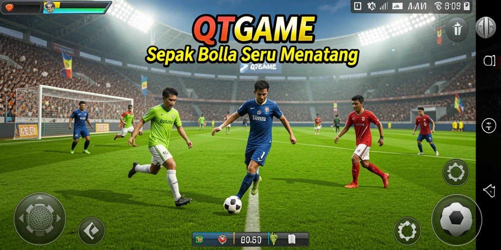 Tampilan gameplay menarik dari QTGAME dengan aksi sepak bola seru.