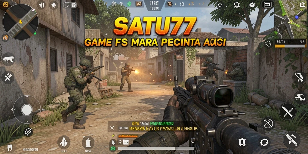 Tangkapan layar SATU77 menampilkan aksi menegangkan dalam pertempuran FPS.