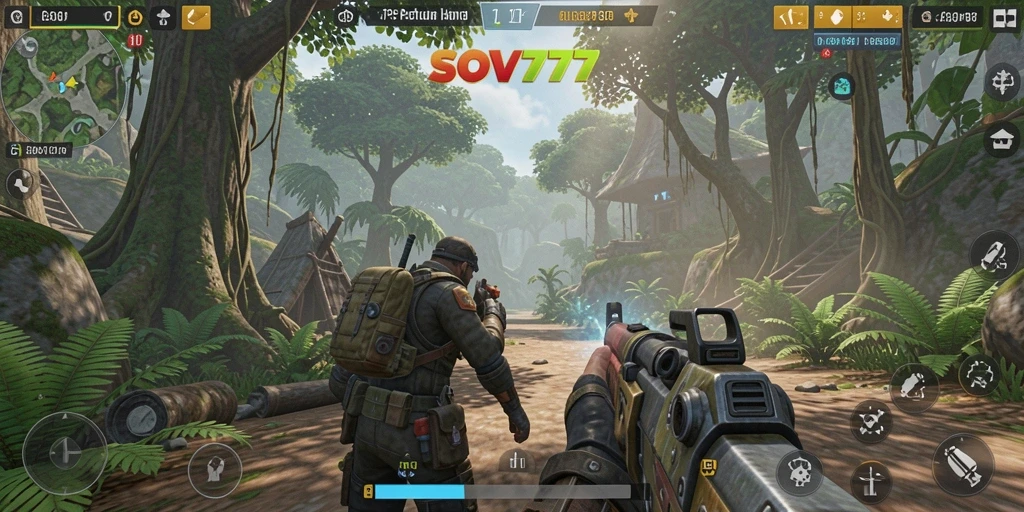Screenshot gameplay SOV777 menampilkan aksi mendebarkan di medan perang.