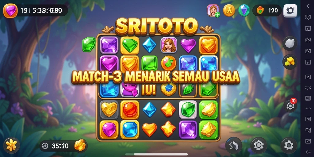 Tangkapan layar SRITOTO menampilkan gameplay Match-3 yang penuh warna dan mendebarkan.